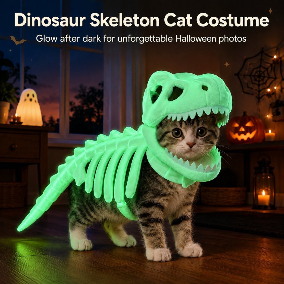 Glow-in-the-Dark Dinosaur Skeleton Pet Costume 🦖💚