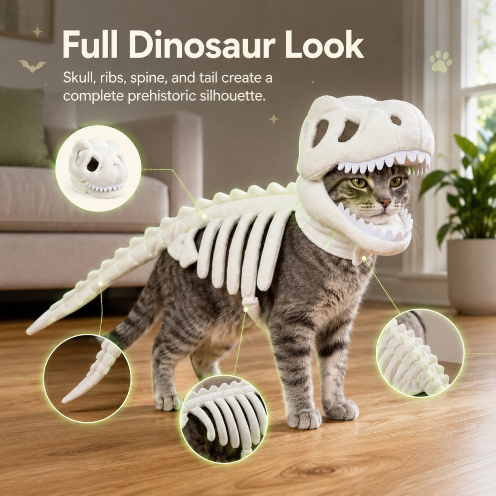 Glow-in-the-Dark Dinosaur Skeleton Pet Costume 🦖💚