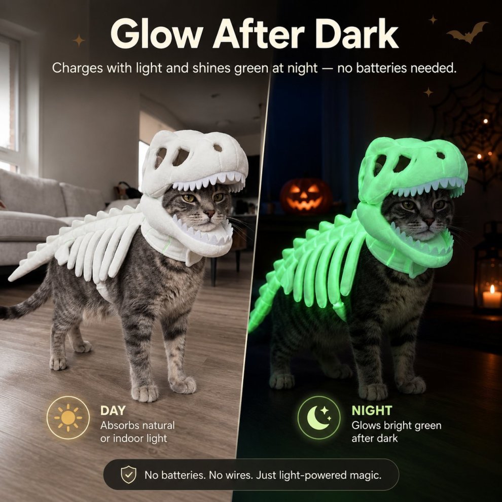 Glow-in-the-Dark Dinosaur Skeleton Pet Costume 🦖💚