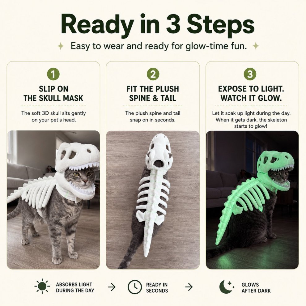Glow-in-the-Dark Dinosaur Skeleton Pet Costume 🦖💚