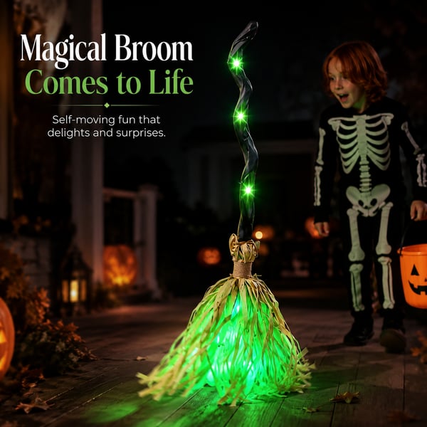 🎁[AL_FlashSale_50%OFF]Magic Halloween Animated Moving Witch Broom Light‑Sound‑Motion