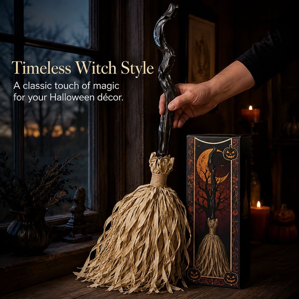 🎁[AL_FlashSale_50%OFF]Magic Halloween Animated Moving Witch Broom Light‑Sound‑Motion