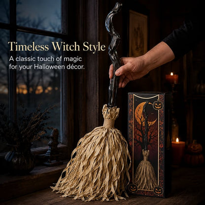 🎁[AL_FlashSale_50%OFF]Magic Halloween Animated Moving Witch Broom Light‑Sound‑Motion