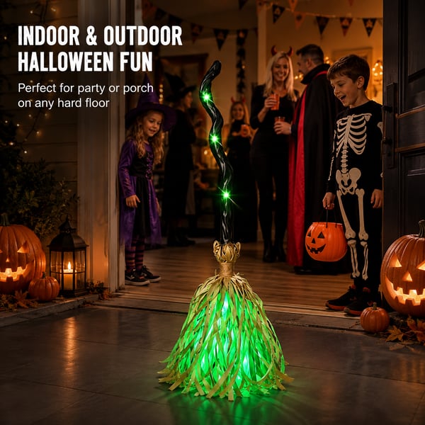 🎁[AL_FlashSale_50%OFF]Magic Halloween Animated Moving Witch Broom Light‑Sound‑Motion