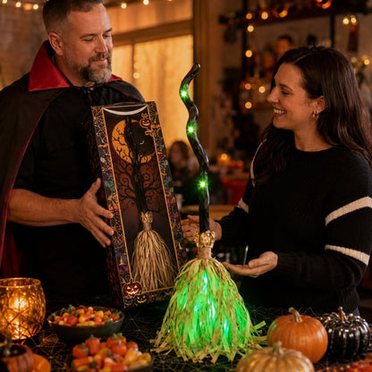 🎁[AL_FlashSale_50%OFF]Magic Halloween Animated Moving Witch Broom Light‑Sound‑Motion