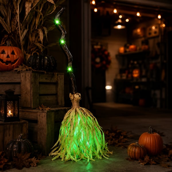 🎁[AL_FlashSale_50%OFF]Magic Halloween Animated Moving Witch Broom Light‑Sound‑Motion