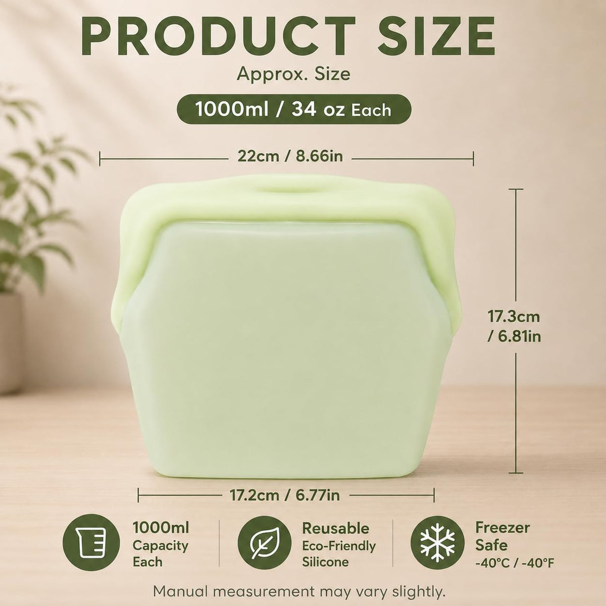 🛍️ 5 Pack Stand Up Silicone Food Storage Bags Leakproof