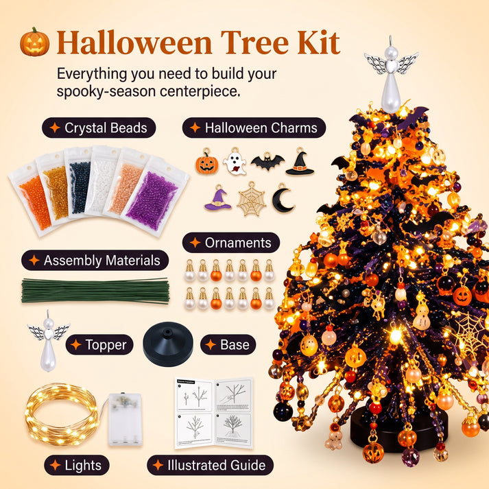 DIY Halloween Christmas Beaded Tree Kit, Handmade Festive Crystal Bead Ornament Set for Home Xmas Tree Decoration