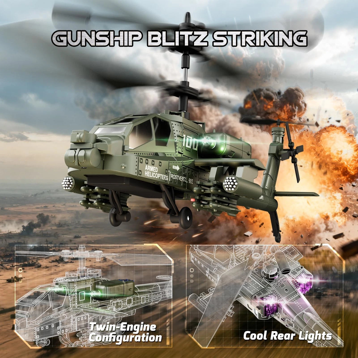 🚁2026 Apache AH-64 remote-controlled helicopter