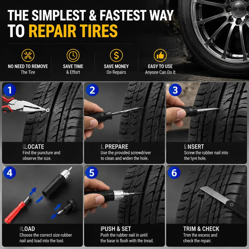 🧰Mushroom Tire Puncture Repair Kit in Leather Case