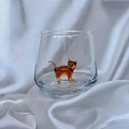 Handmade Murano Glass Cat Wine Glass | 3D Figurine, Stemless
