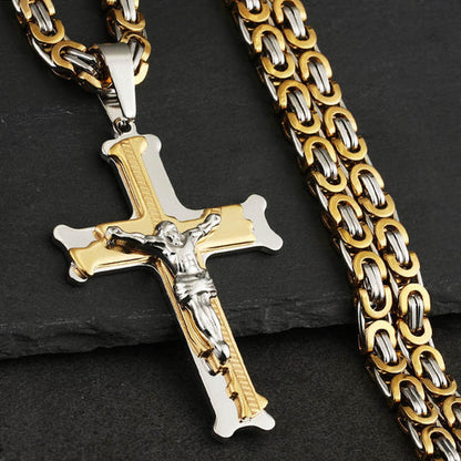 Stainless Steel Crucifix Shaped Jesus Pendant Necklace 