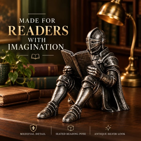 ⚔️ Reading Knight Bookshelf Statue | Medieval Fantasy Bookend Decor