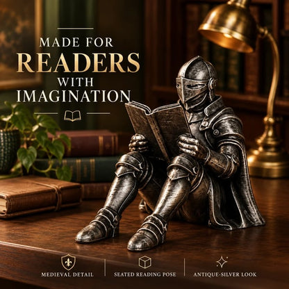 ⚔️ Reading Knight Bookshelf Statue | Medieval Fantasy Bookend Decor