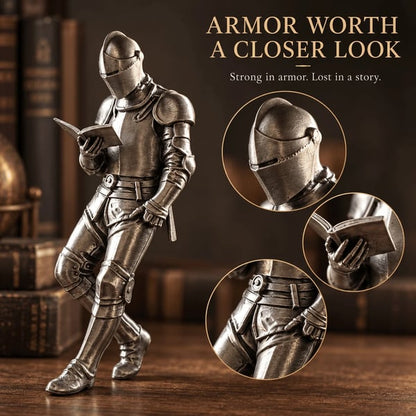 ⚔️ Reading Knight Bookshelf Statue | Medieval Fantasy Bookend Decor