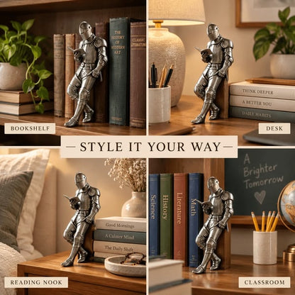 ⚔️ Reading Knight Bookshelf Statue | Medieval Fantasy Bookend Decor