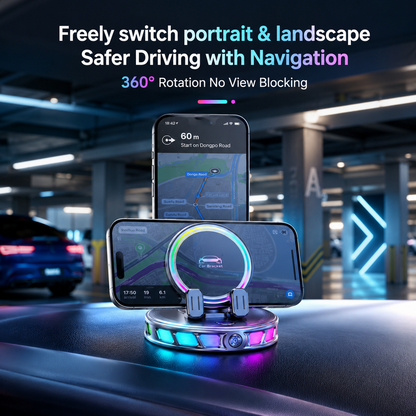 360° Rotating Wireless Charging Car Phone Mount with RGB Light