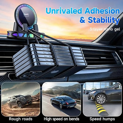 360° Rotating Wireless Charging Car Phone Mount with RGB Light