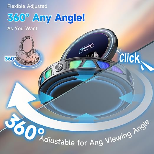 360° Rotating Wireless Charging Car Phone Mount with RGB Light