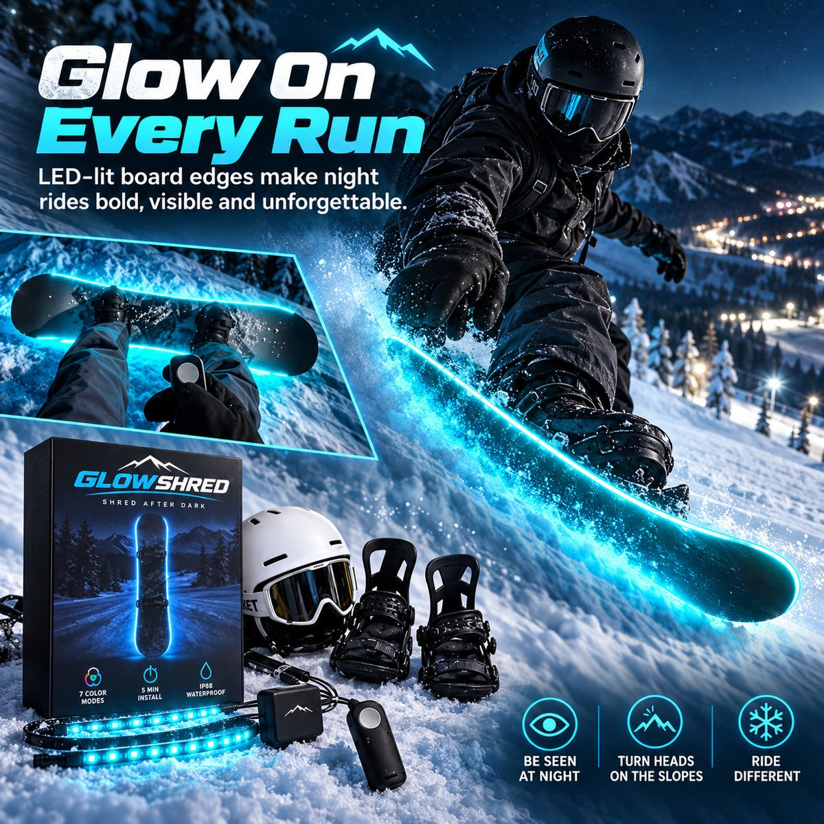 🏂 LED Snowboard Edge Light Kit – 7-Color Night Riding System