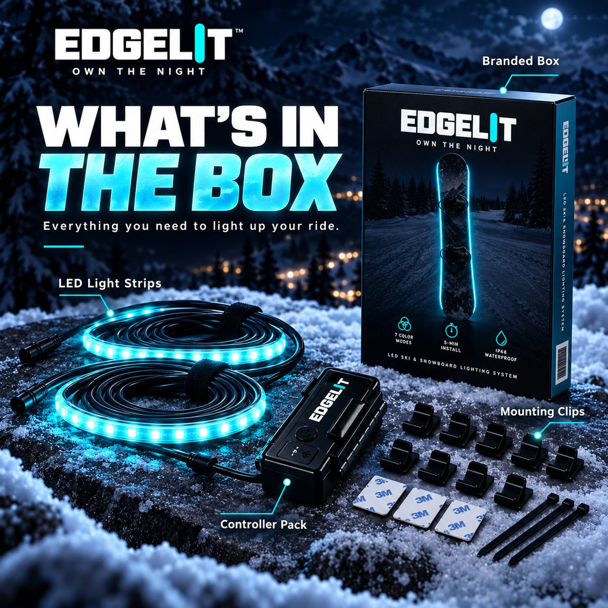 🏂 LED Snowboard Edge Light Kit – 7-Color Night Riding System