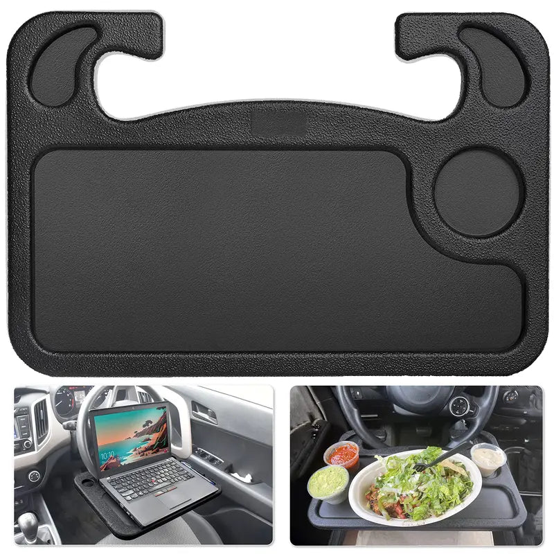 🚗2-in-1 Car Steering Wheel Desk - Black ABS Plastic Food & Laptop Tray