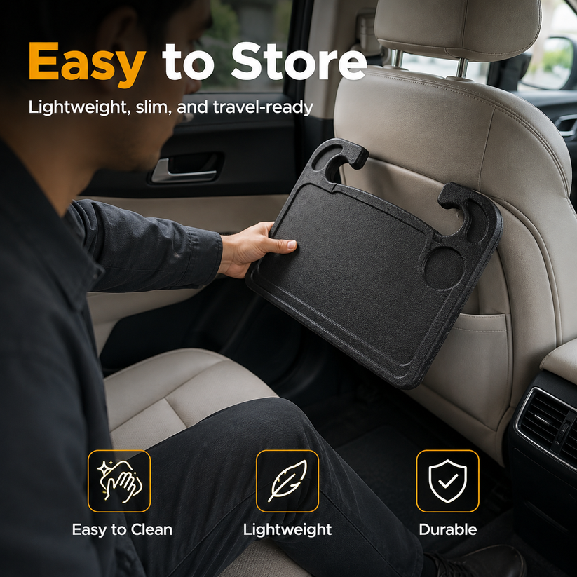🚗2-in-1 Car Steering Wheel Desk - Black ABS Plastic Food & Laptop Tray