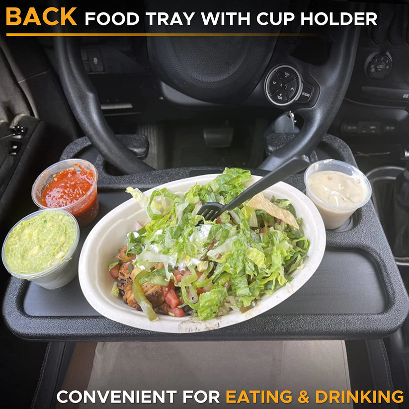 🚗2-in-1 Car Steering Wheel Desk - Black ABS Plastic Food & Laptop Tray
