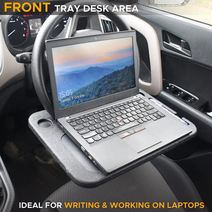 🚗2-in-1 Car Steering Wheel Desk - Black ABS Plastic Food & Laptop Tray