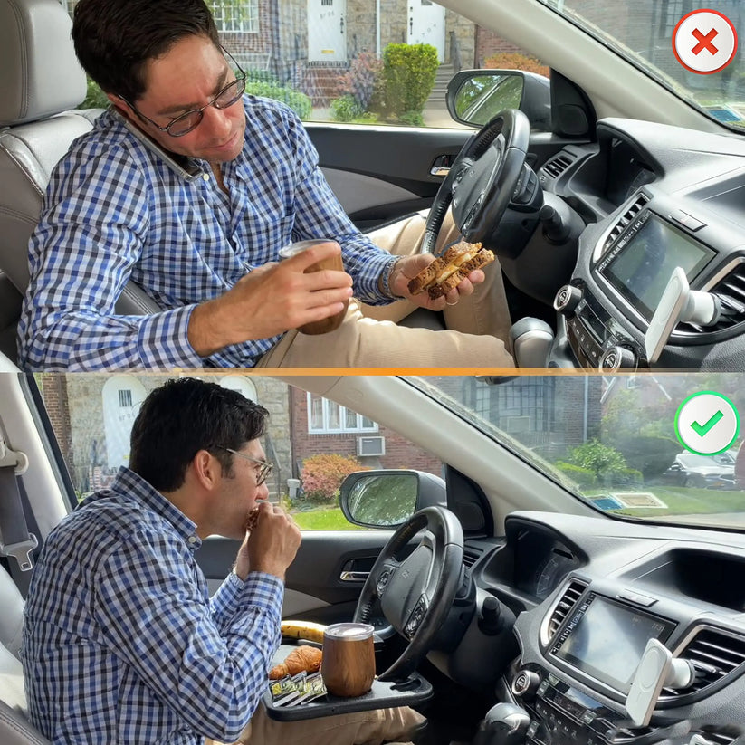 🚗2-in-1 Car Steering Wheel Desk - Black ABS Plastic Food & Laptop Tray