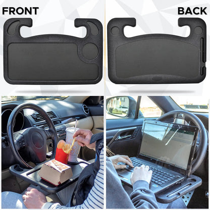 🚗2-in-1 Car Steering Wheel Desk - Black ABS Plastic Food & Laptop Tray
