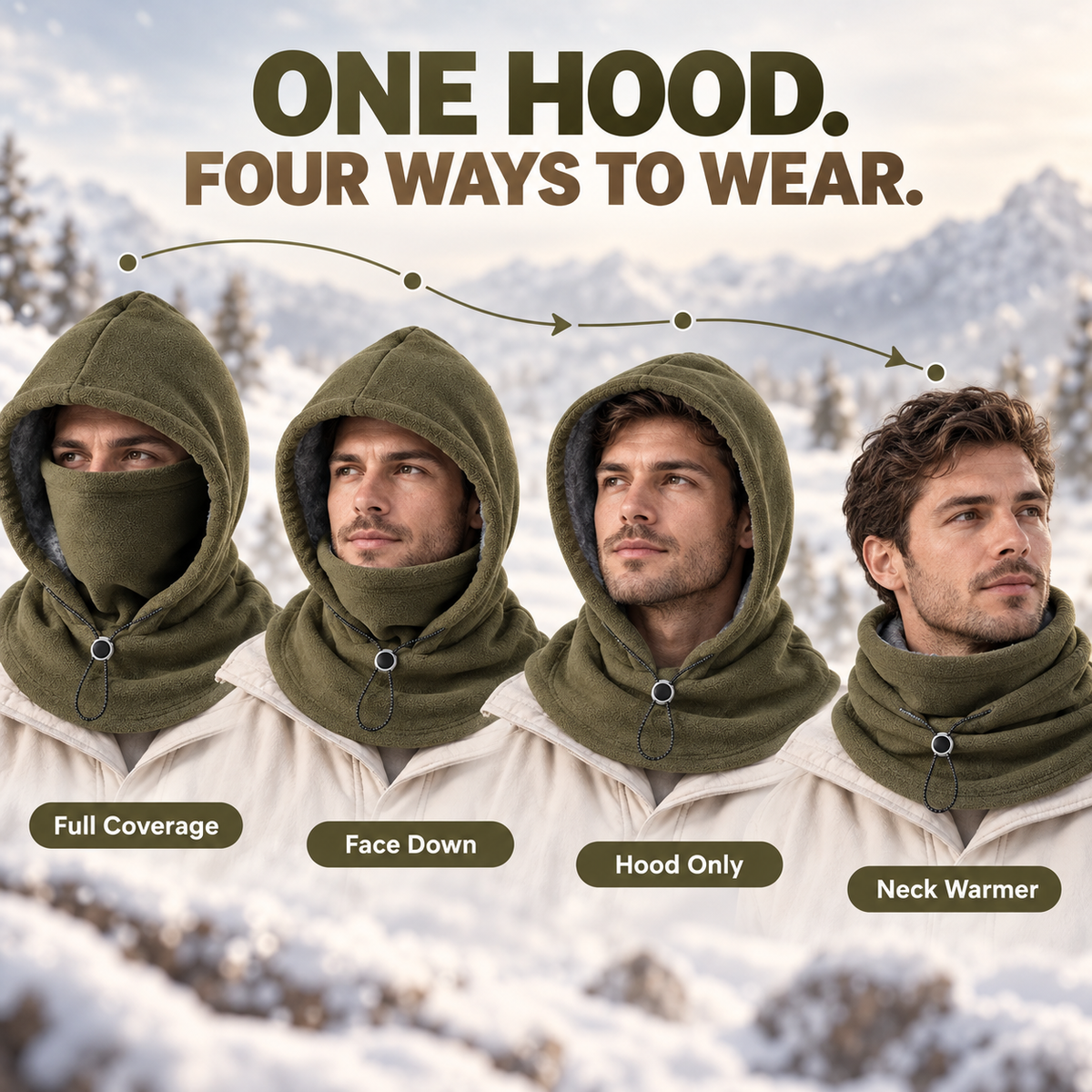 🧣❄️ 3-in-1 Winter Fleece Balaclava Hood - Warm Face, Ear & Neck Cover