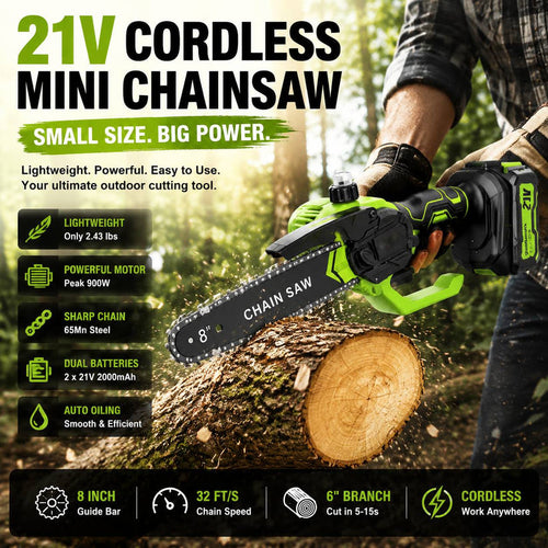 Mini Chainsaw 🔋 8-Inch Portable Electric Chainsaw for Tree Trimming & DIY URL Handle