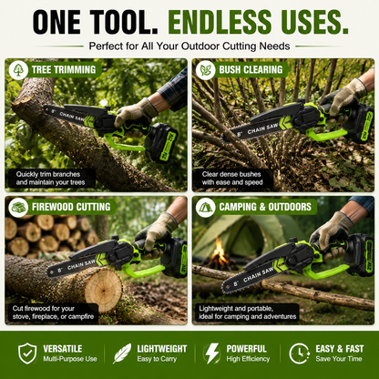 Mini Chainsaw 🔋 8-Inch Portable Electric Chainsaw for Tree Trimming & DIY URL Handle