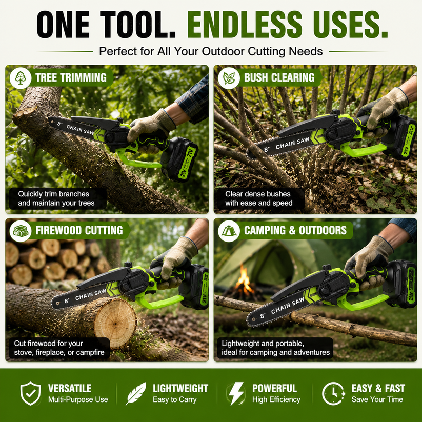 Mini Chainsaw 🔋 8-Inch Portable Electric Chainsaw for Tree Trimming & DIY URL Handle