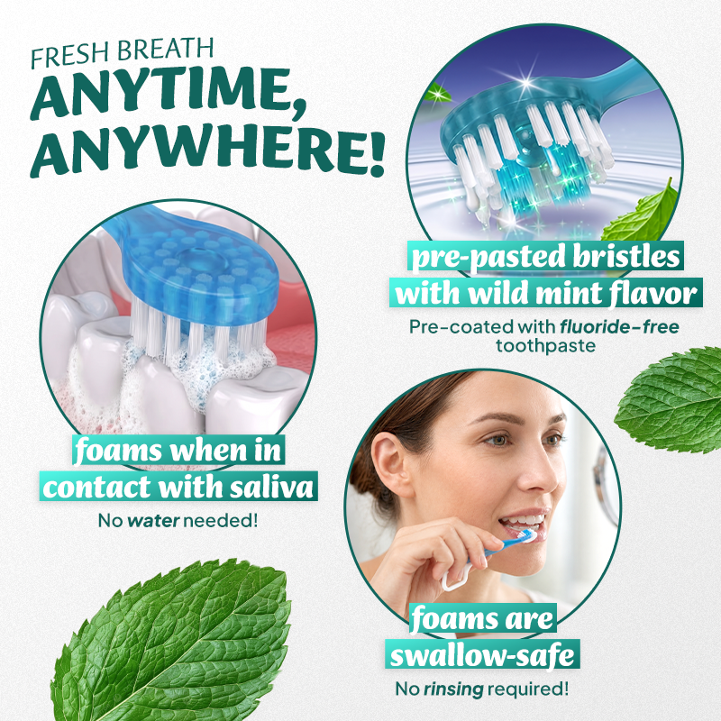 dht™⭐ 6-in-1 Ready-to-Go Mini Travel Toothbrush with Floss & Toothpick, No Rinsing Needed, Individually Wrapped & TSA Friendly