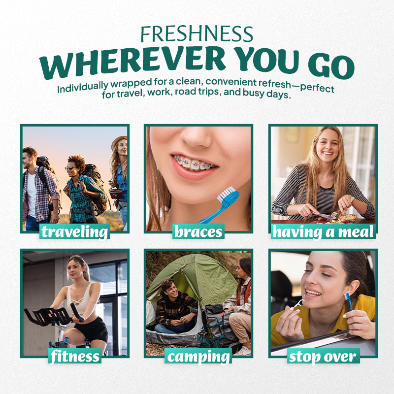 dht™⭐ 6-in-1 Ready-to-Go Mini Travel Toothbrush with Floss & Toothpick, No Rinsing Needed, Individually Wrapped & TSA Friendly