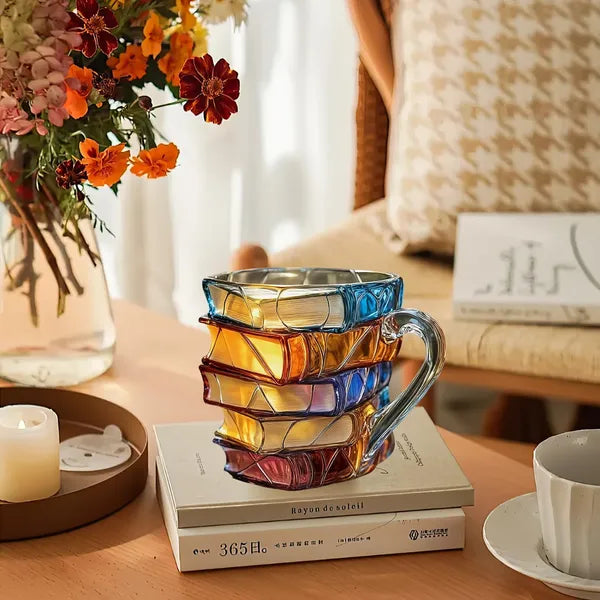 📚 3D Painted Book Mug – Unique Glass Coffee Cup for Readers & Book Lovers🍵