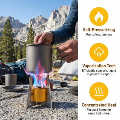 🏕️Self-Pressurized Alcohol Stove – Lightweight Aluminum & Copper Burner for Hiking, Camping & Survival