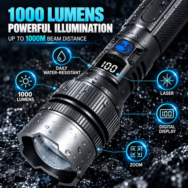 🔦Ultra Bright Tactical Rechargeable LED Flashlight, IP44 Waterproof, Portable Emergency Light for Camping & Hiking