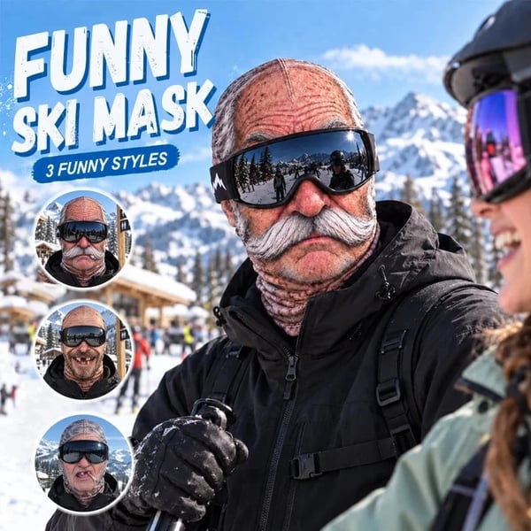 😎Funny ski mask with a realistic face – fun winter party equipment for outdoor groups
