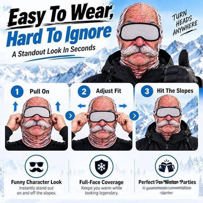 😎Funny ski mask with a realistic face – fun winter party equipment for outdoor groups