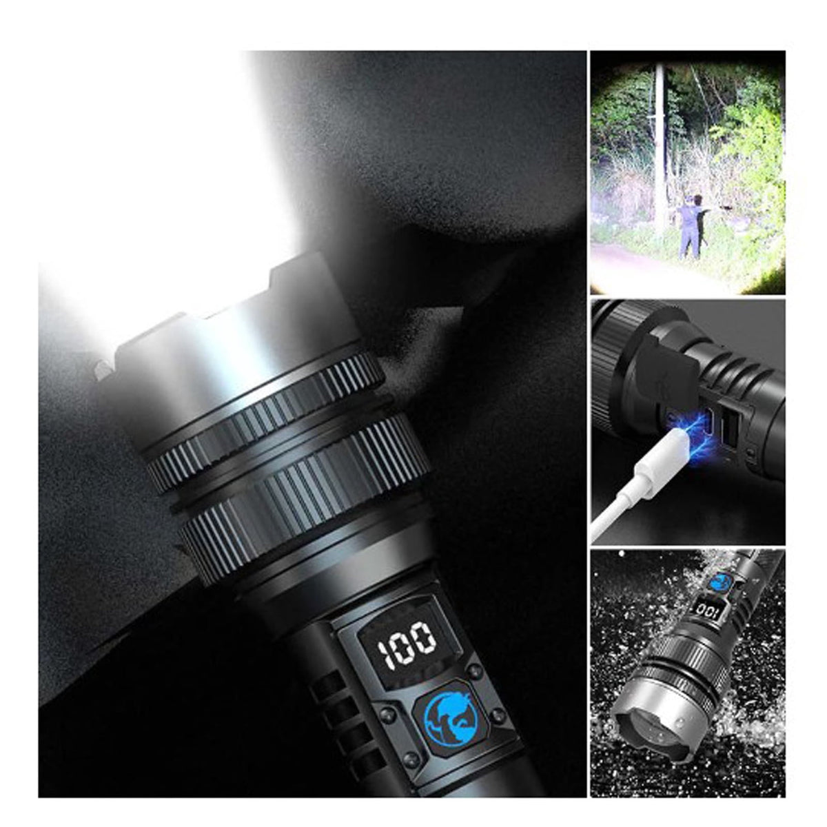 🔦Ultra Bright Tactical Rechargeable LED Flashlight, IP44 Waterproof, Portable Emergency Light for Camping & Hiking