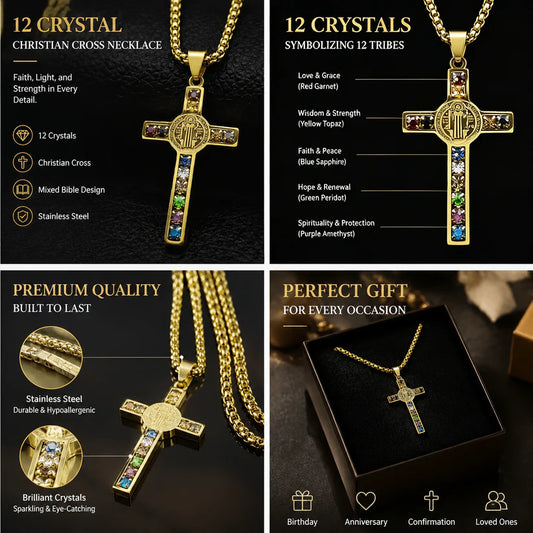 ✝️12 CRYSTAL CHRISTIAN CROSS NECKLACE✨