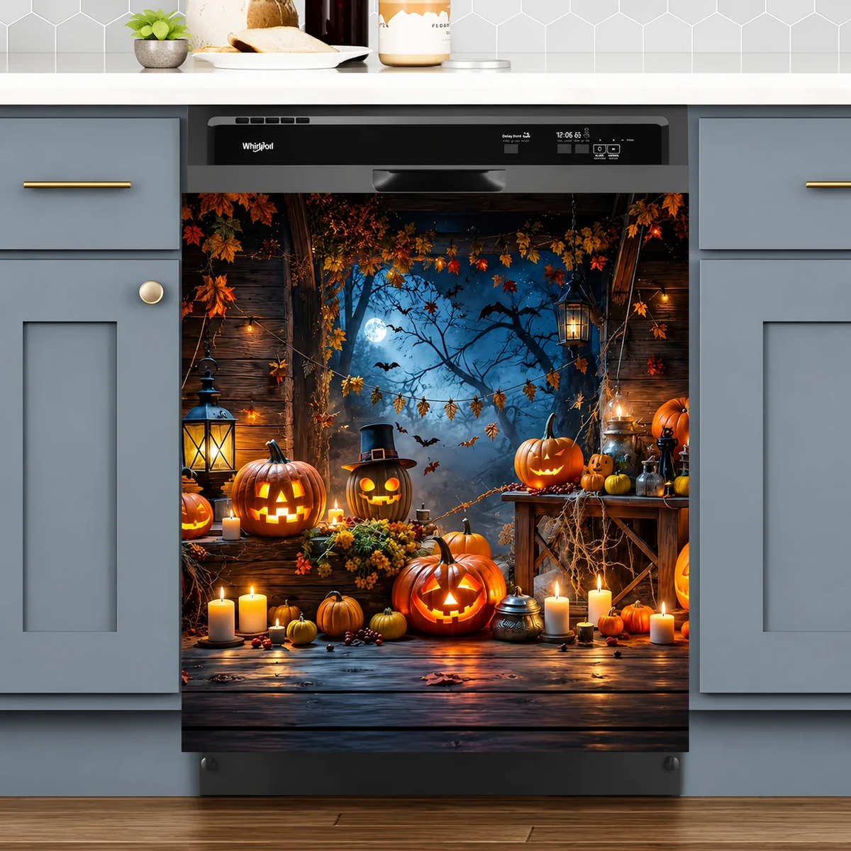 👻💀Reusable Halloween-Themed Magnetic Dishwasher Cover – Kitchen Decor for a Spooky Atmosphere