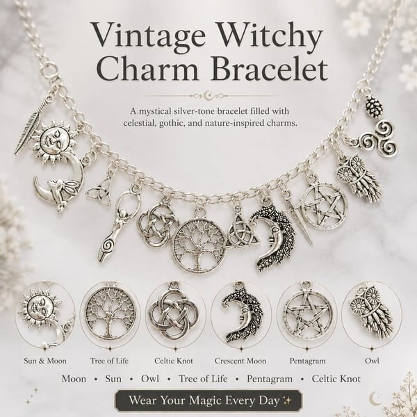 🖤 Celestial Gothic Boho Bracelet — Vintage Witchy Charm
