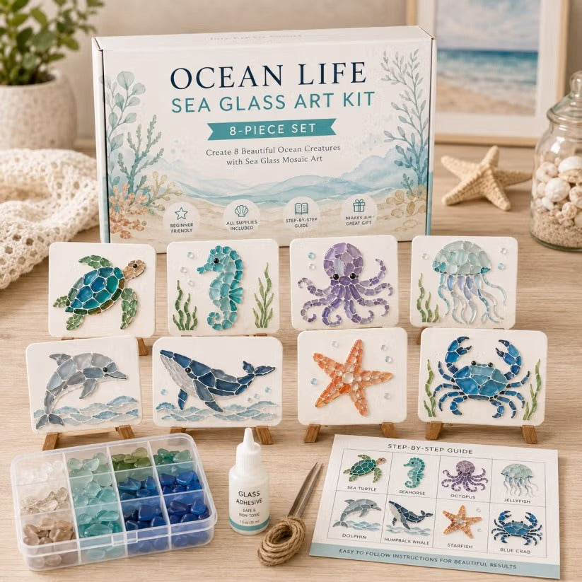 🌊 DIY Sea Glass Mosaic Art Kit – Create Beautiful Ocean-Inspired Artwork with Colorful Glass Pieces
