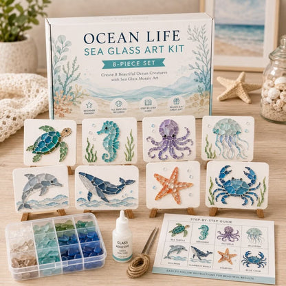 🌊 DIY Sea Glass Mosaic Art Kit – Create Beautiful Ocean-Inspired Artwork with Colorful Glass Pieces