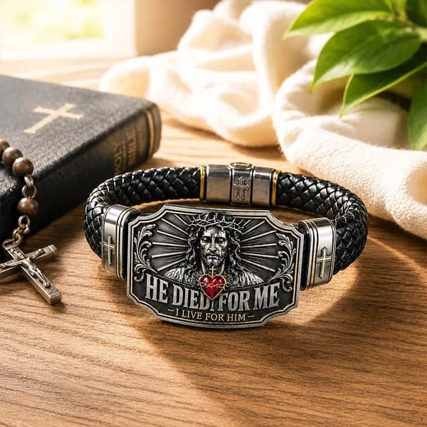 ❤️I Live for Him He Died for Me Christian Cross Braided Bracelet Gift Box Set