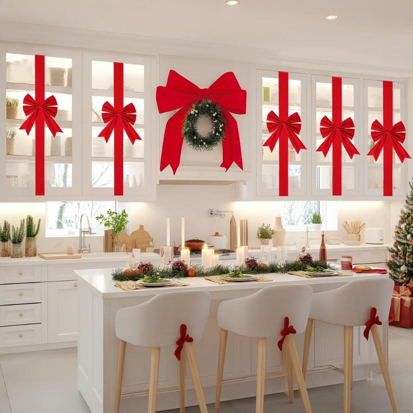 🎄4PCS Red/Green Christmas Cabinet Ribbon